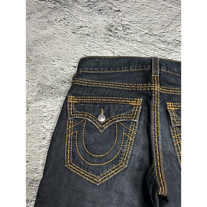 True Religion dark navy jeans orange thick stitching Y2K