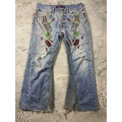 Ed Hardy Christian Audigier vintage jeans skeleton roses