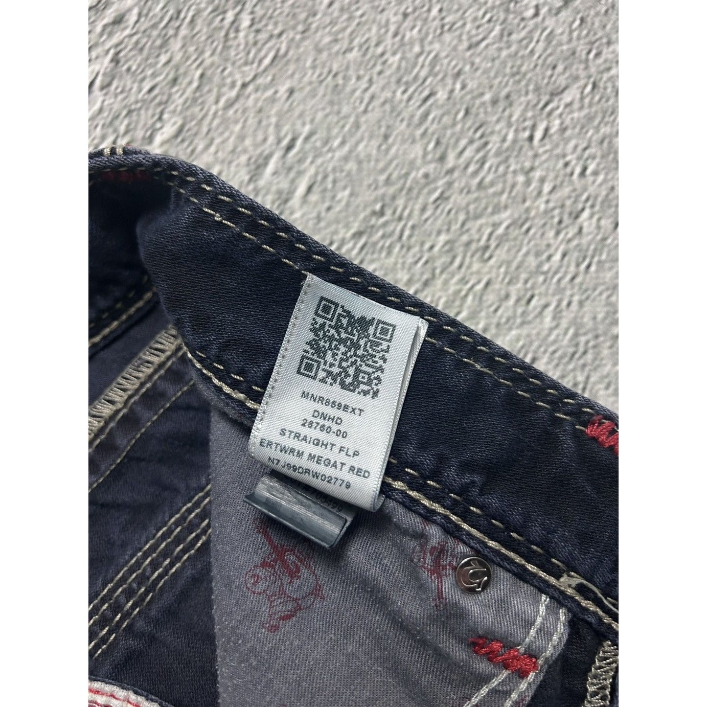 True Religion VAMP navy blue jeans red stitch contrast Y2K