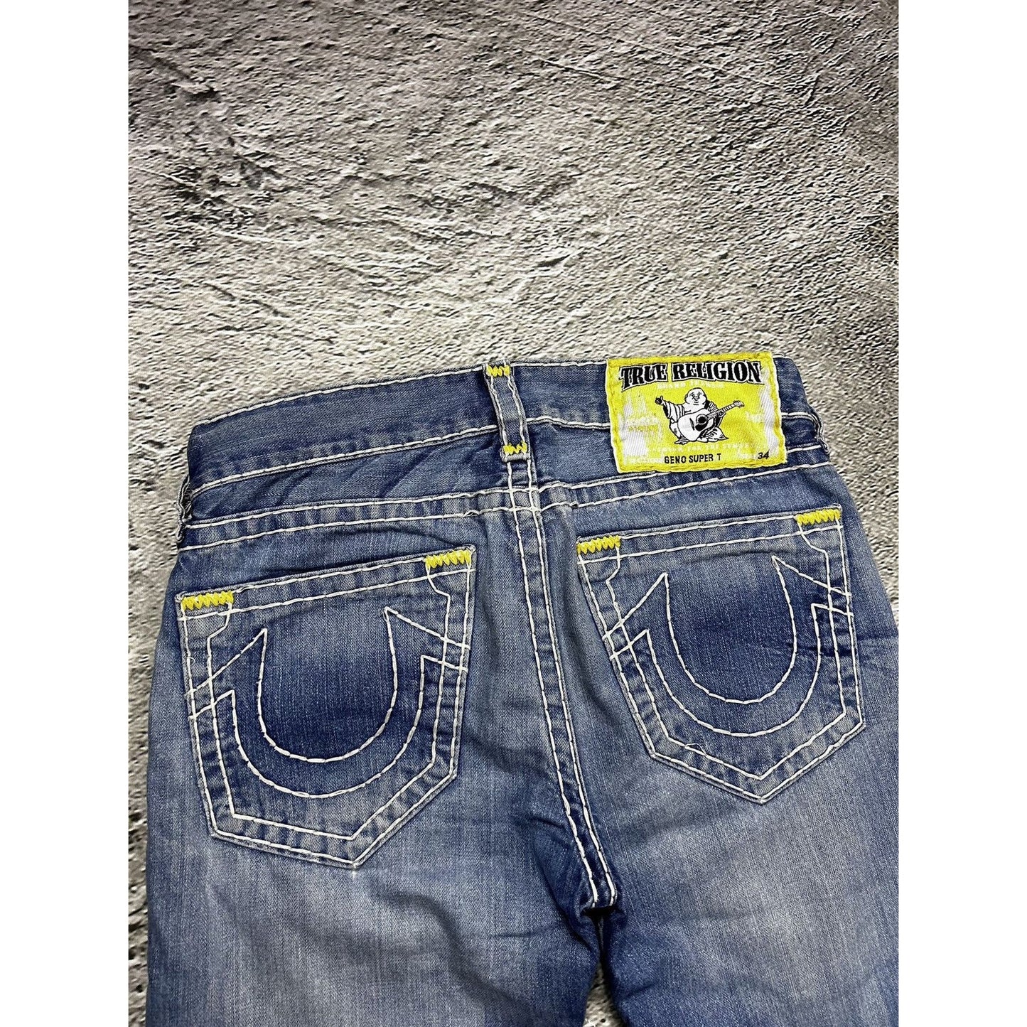 True Religion blue jeans white thick stitching Y2K