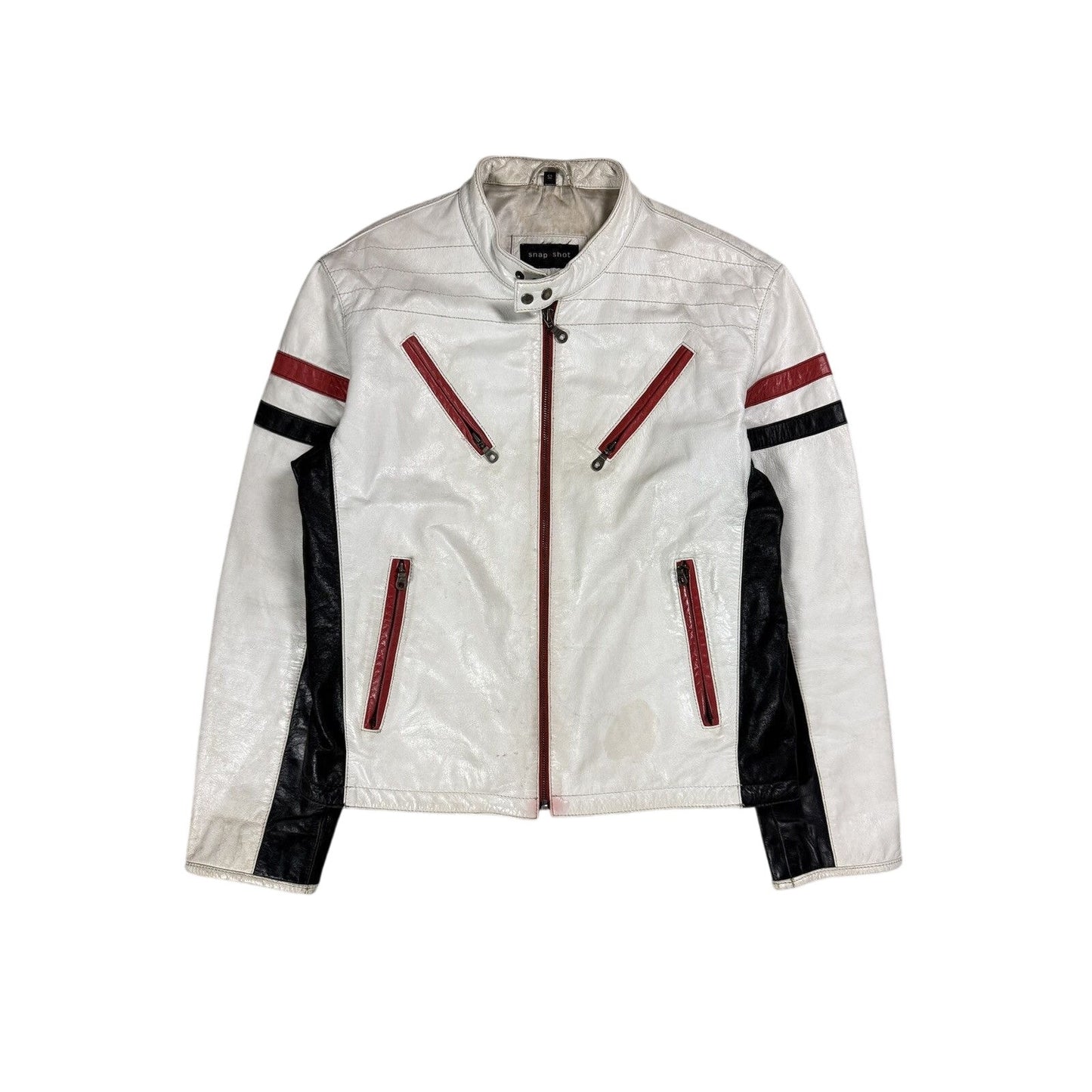 Vintage leather jacket racing white black red