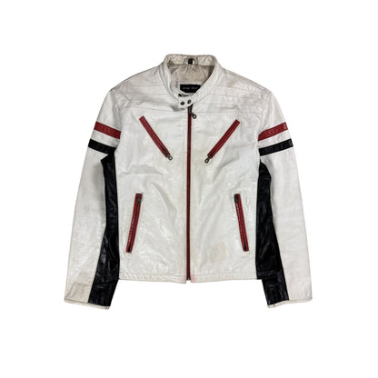 Vintage leather jacket racing white black red