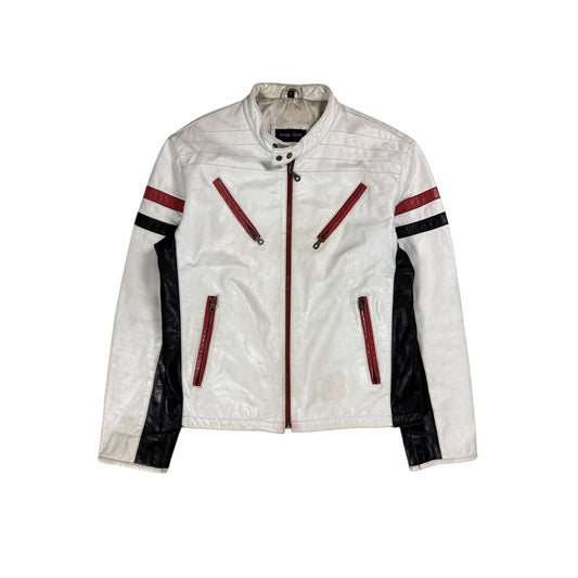 Vintage leather jacket racing white black red