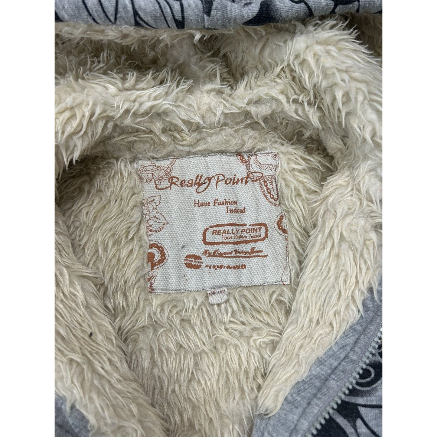 Really Point Y2K vintage zip hoodie grey fur Ed Hardy