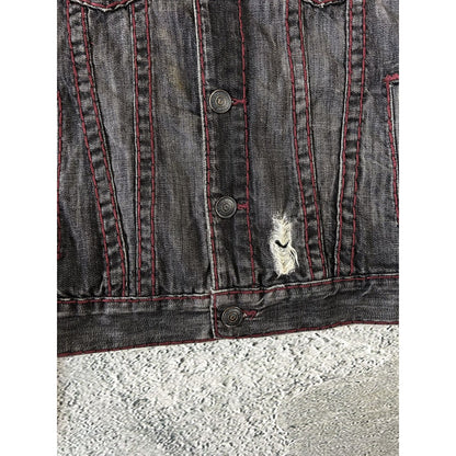 True Religion denim jacket black red contrast stitching Y2K