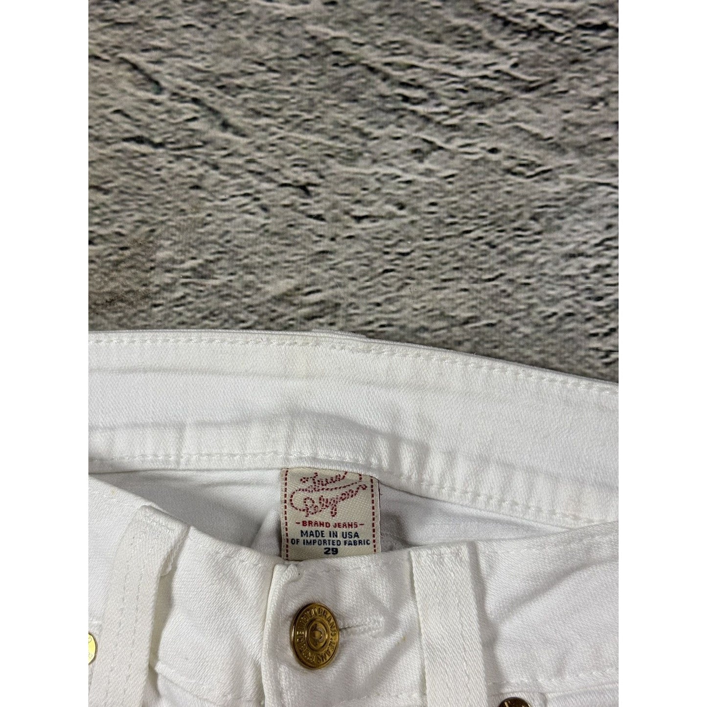 True Religion white jeans flared bootcut stitching Joey gold
