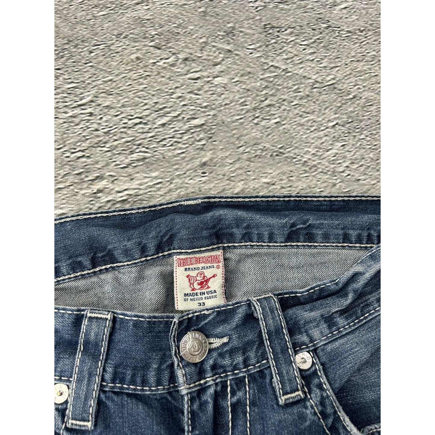 True Religion blue jeans thick stitching straight Y2K