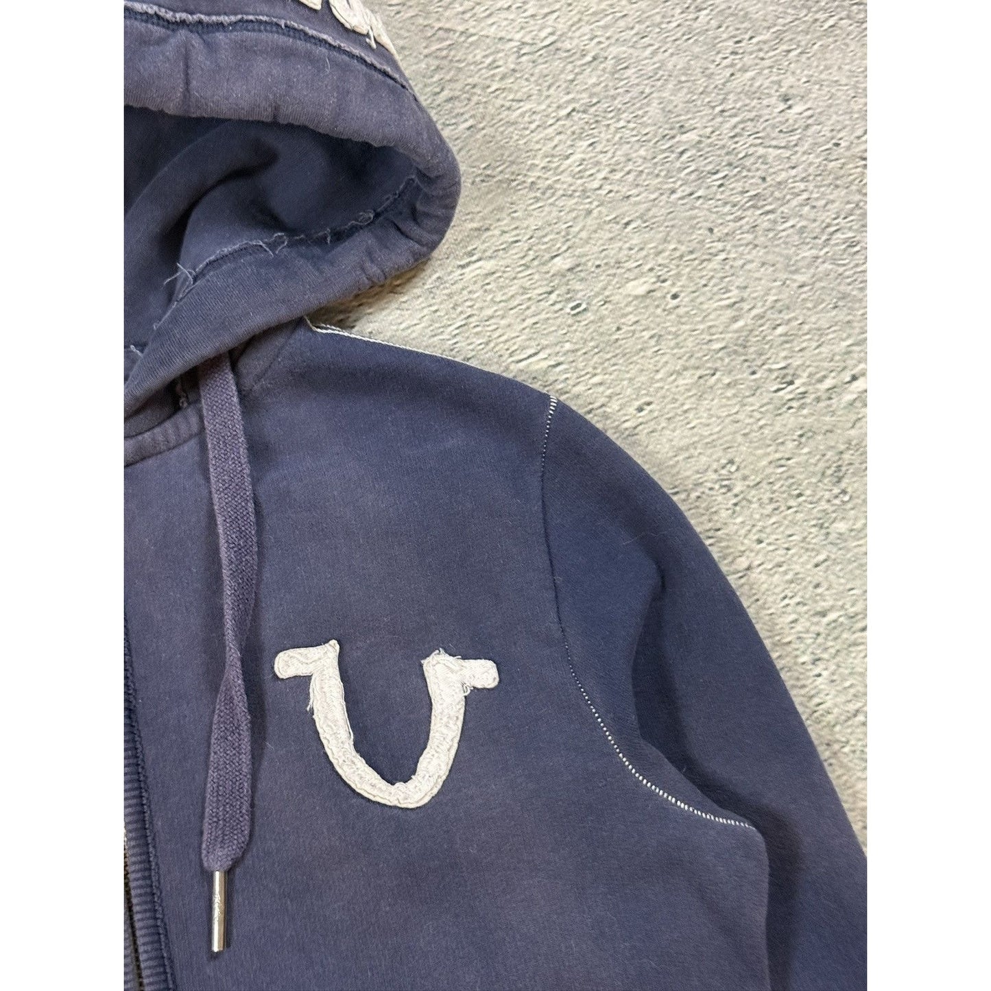 True Religion zip hoodie vintage navy contrast stitching Y2K