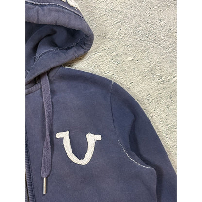 True Religion zip hoodie vintage navy contrast stitching Y2K