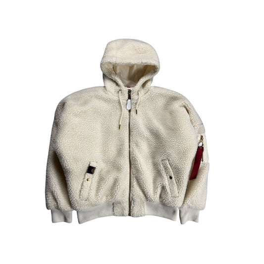Alpha Industries sherpa zip hoodie white
