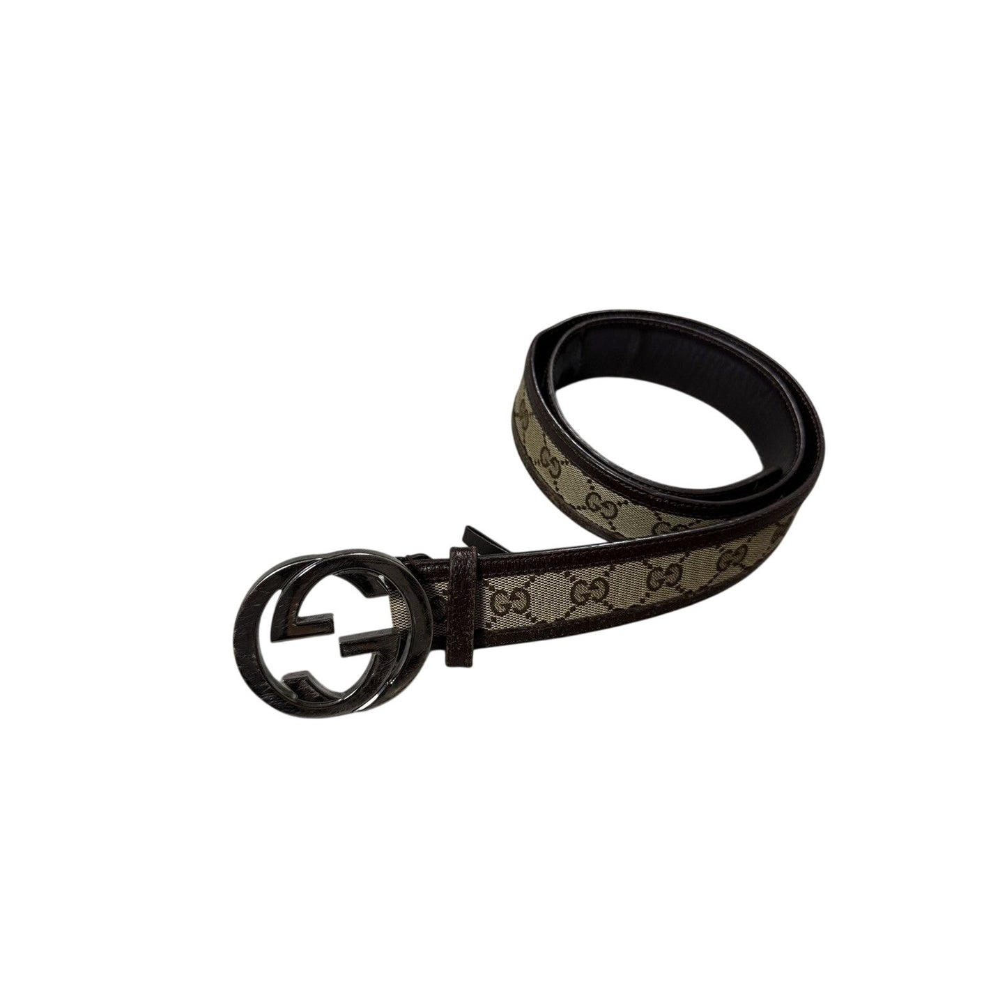 Gucci belt big buckle double G Monogram brown leather