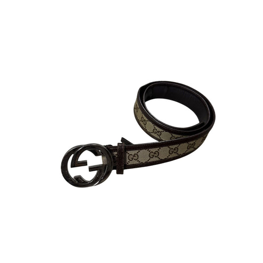Gucci belt big buckle double G Monogram brown leather