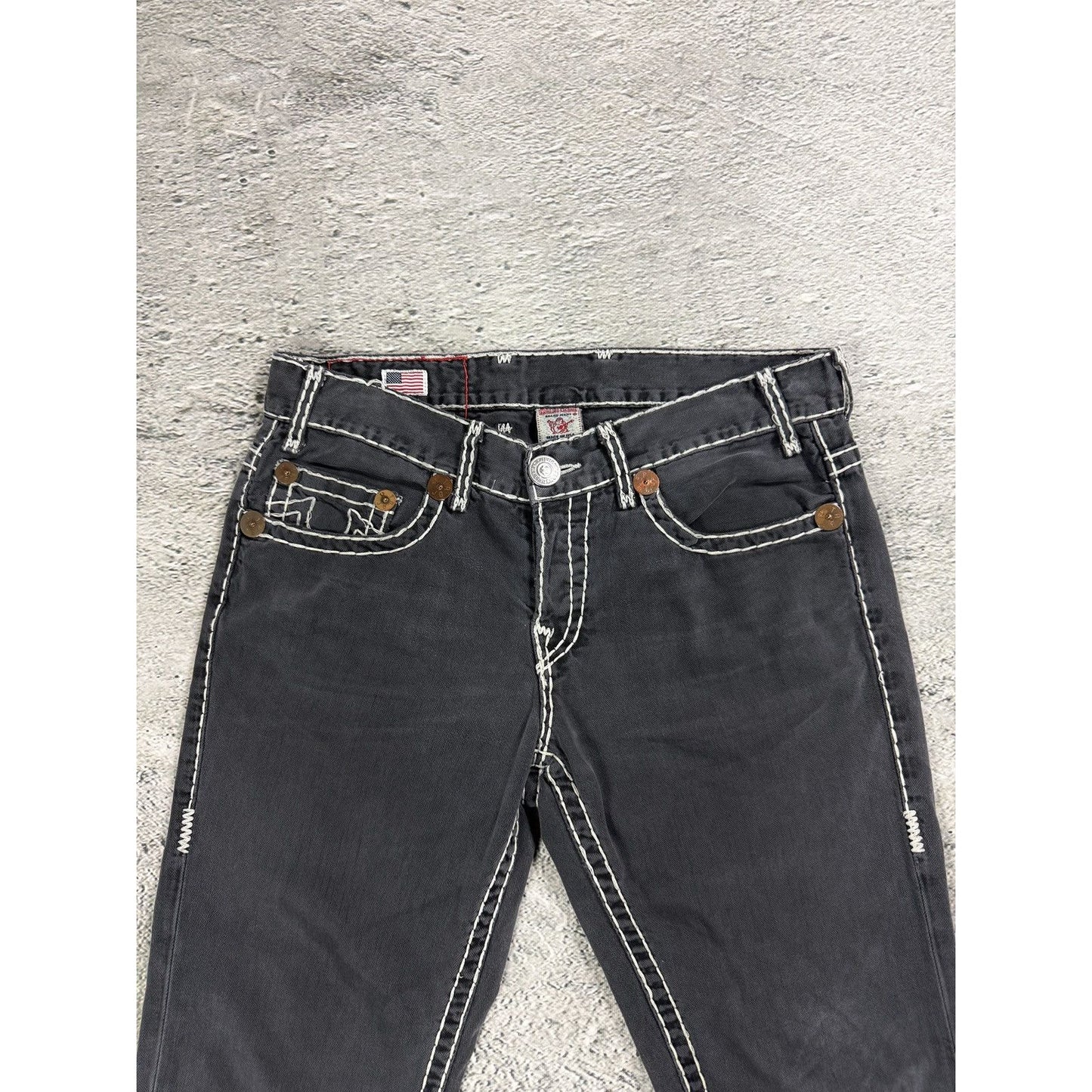 True Religion black jeans white thick stitching Y2K Logan