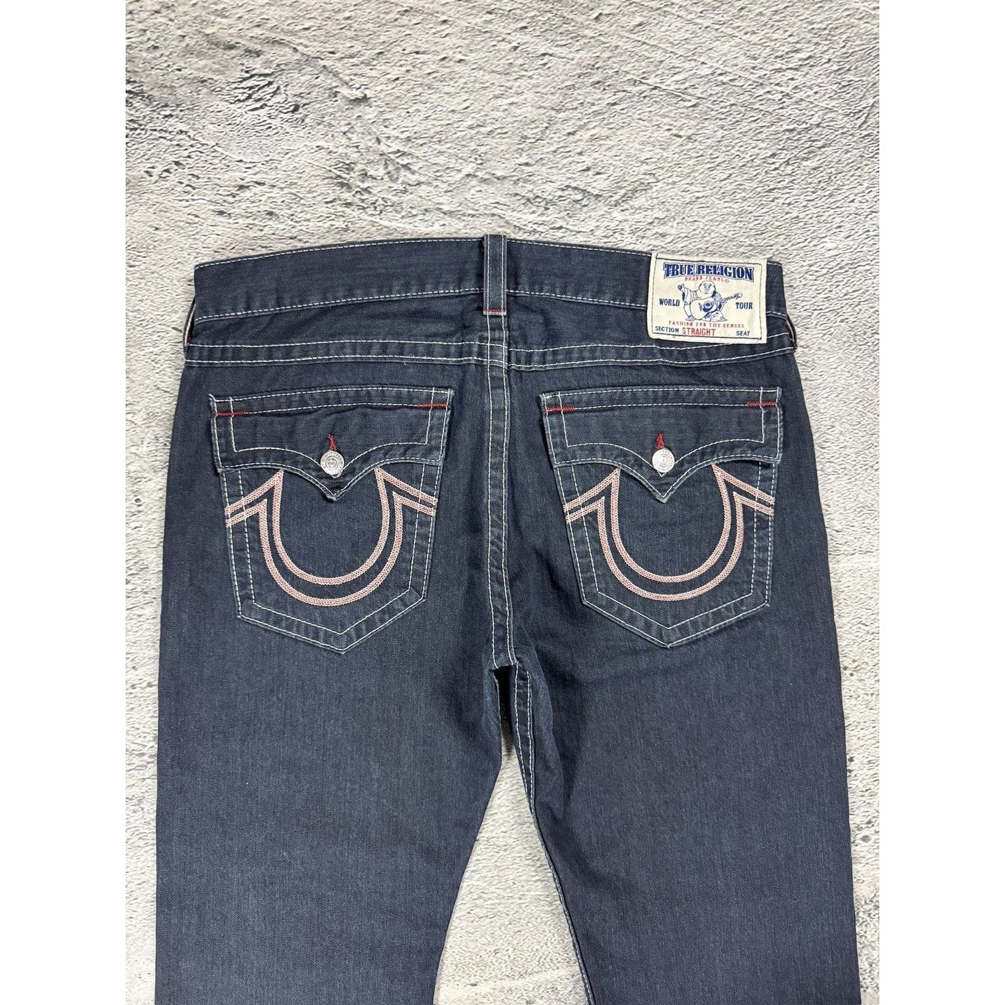 True Religion jeans straight denim red rope stitching