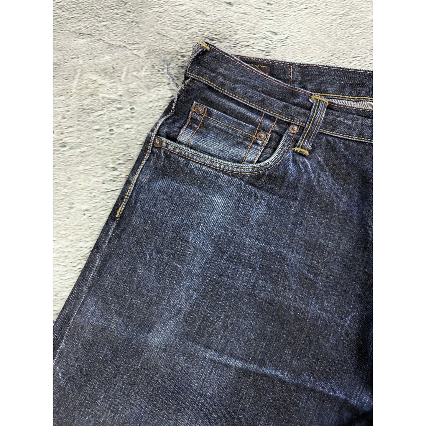 Evisu jeans yellow daicock big logo blue selvedge denim