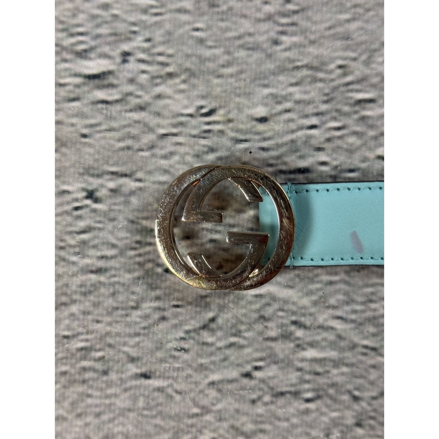 Gucci belt big buckle G turquoise blue silver monogram