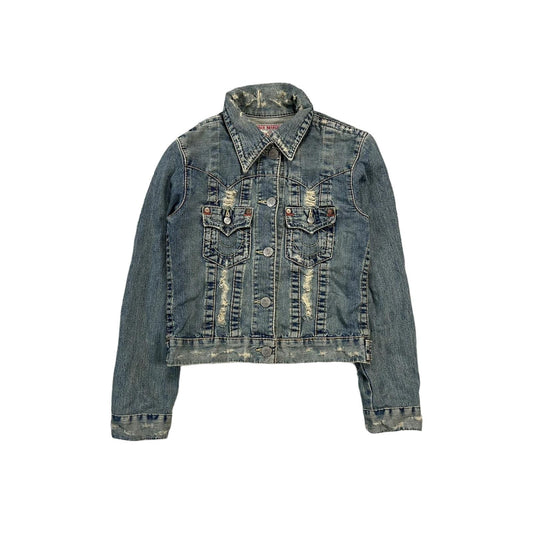 True Religion vintage denim jacket blue contrast stitching