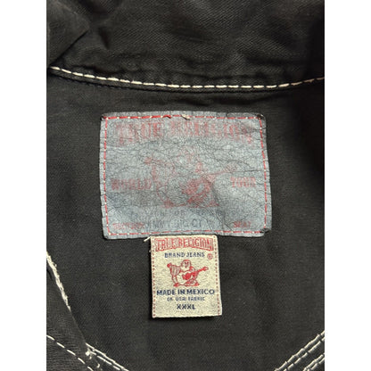 True Religion denim jacket black white thick stitching