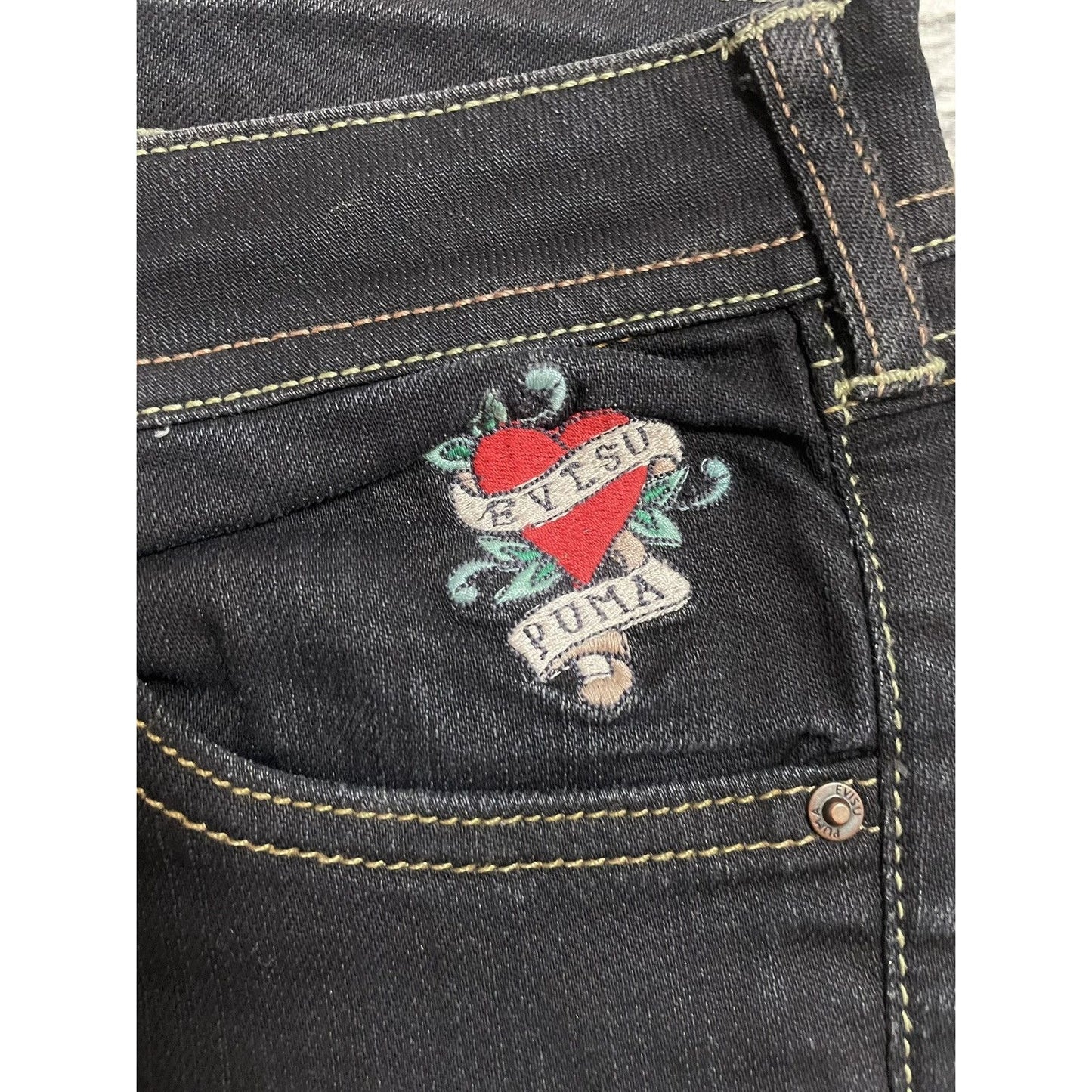 Evisu x Puma vintage black jeans seagulls Y2K