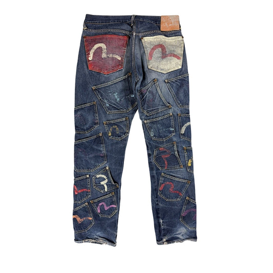 Evisu multipocket jeans multicolor vintage selvedge denim