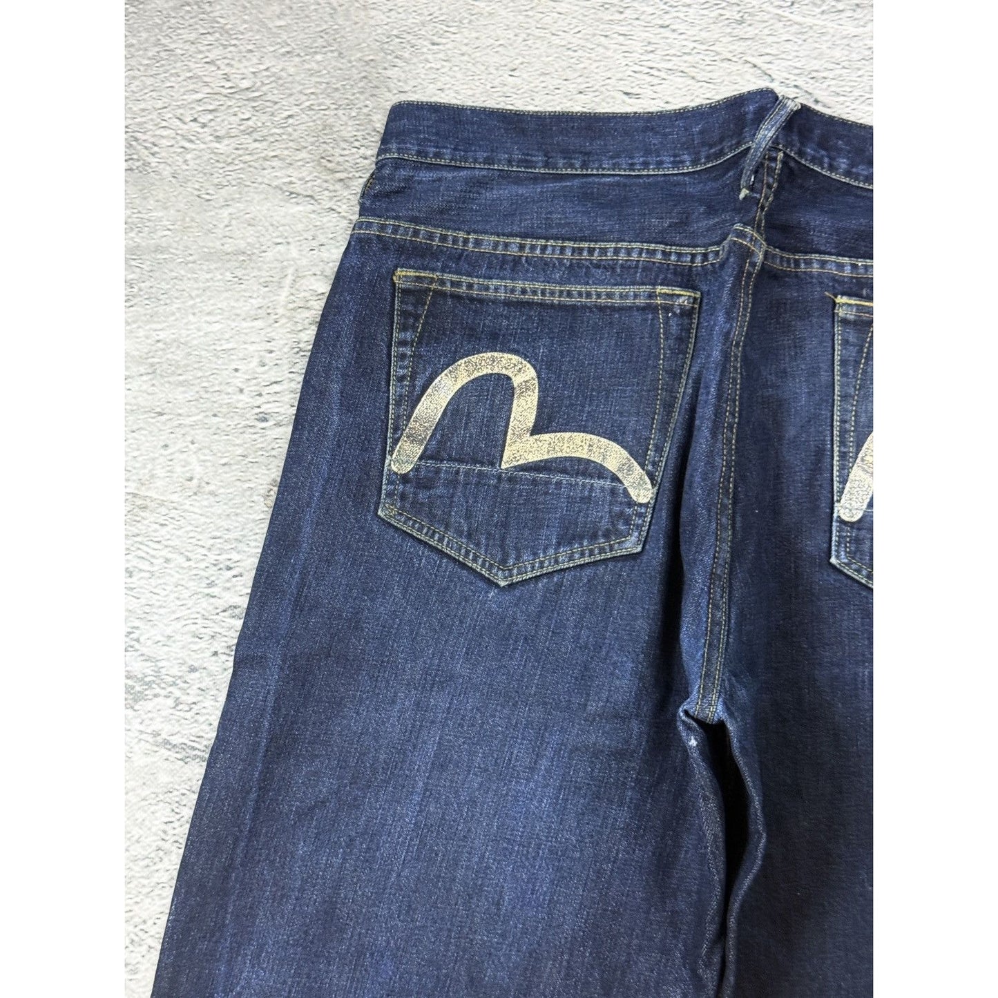 Evisu Genes jeans vintage raw denim blue painted seagull Y2K