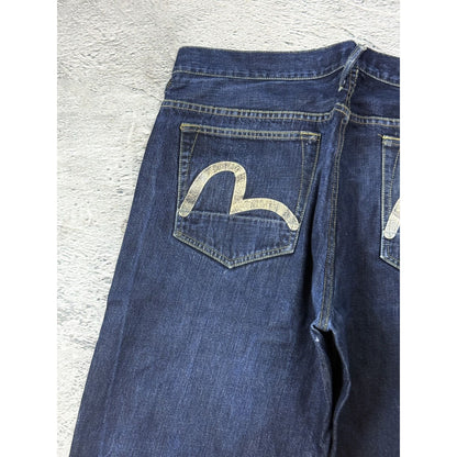 Evisu Genes jeans vintage raw denim blue painted seagull Y2K
