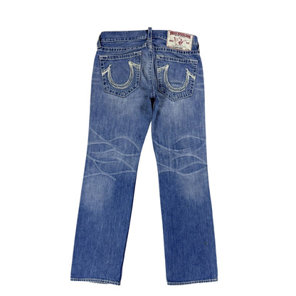 True Religion jeans Rainbow Bobby baby blue white stitch