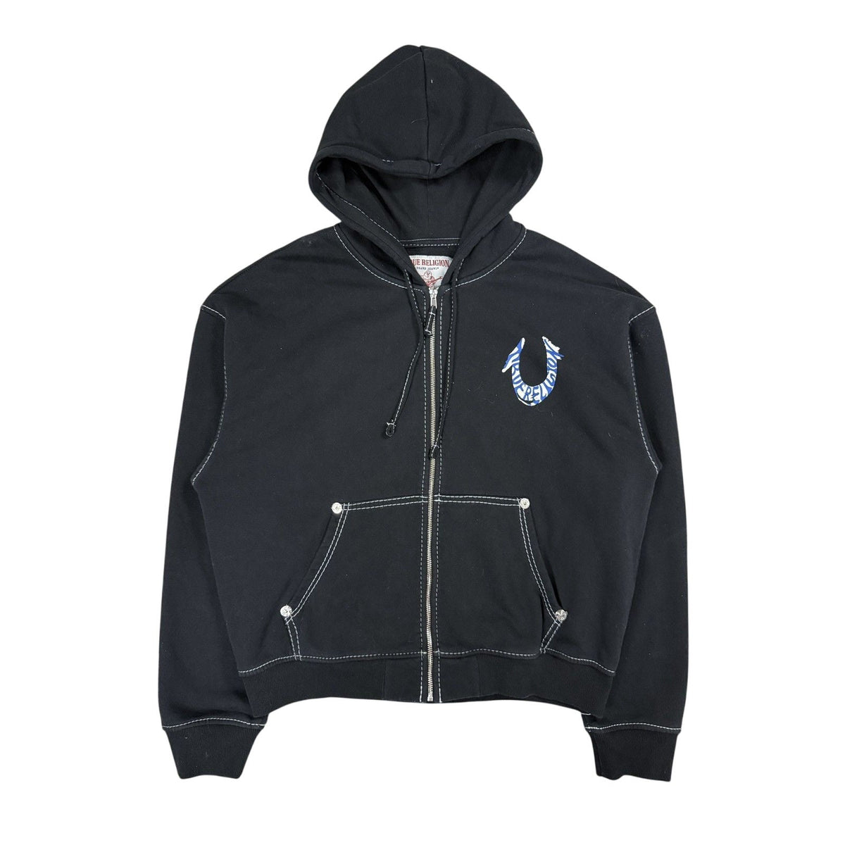 True Religion vintage black zip hoodie white big logo