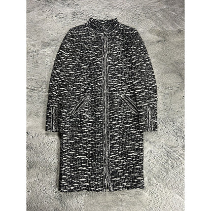 Chanel vintage coat tweed black white furry 2010