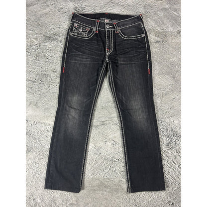 True Religion vintage black jeans denim white stitching