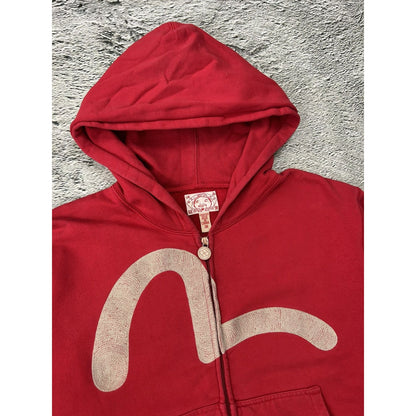 Evisu zip hoodie red vintage embroidery big seagull logo