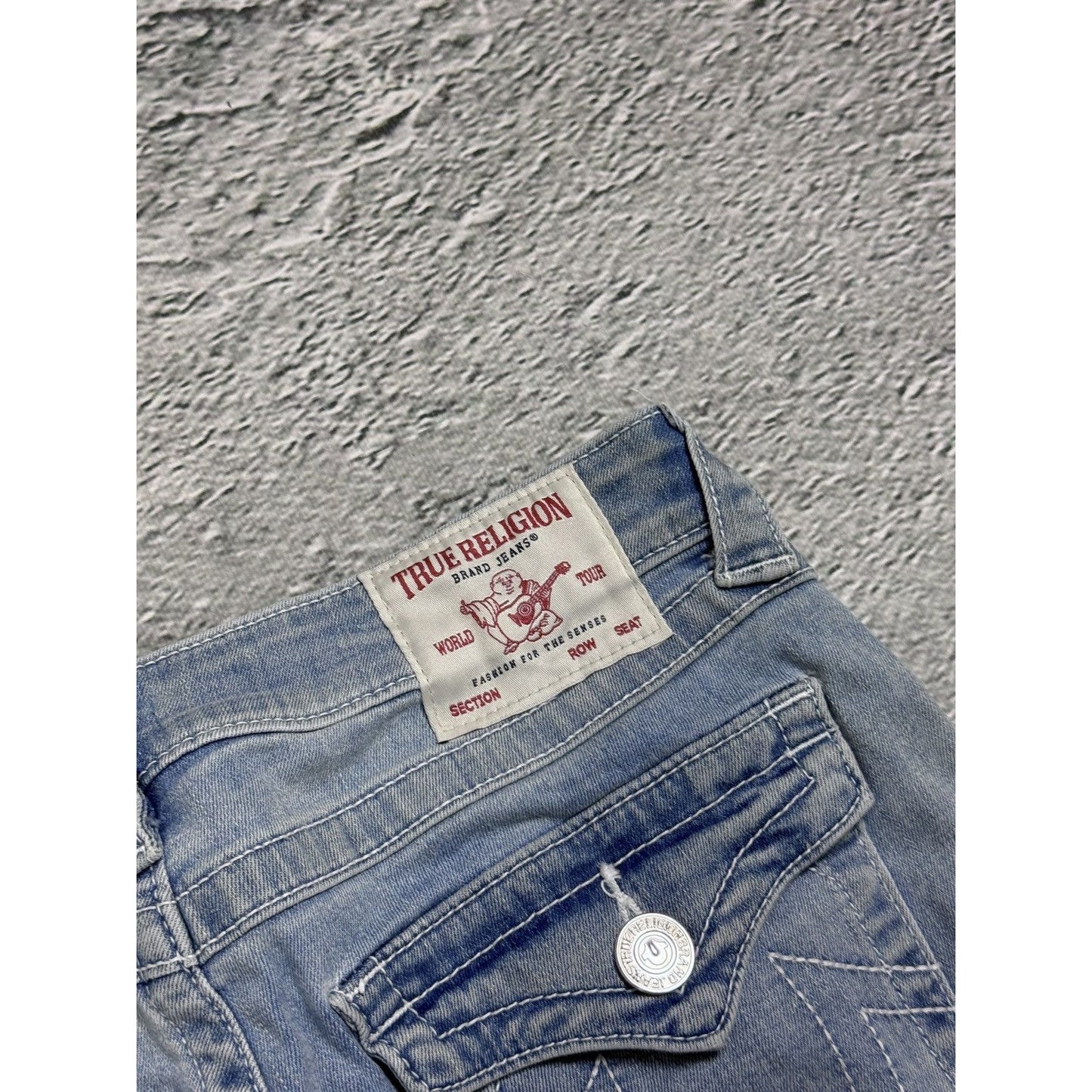 True Religion jeans straight baby blue white stitch Y2K