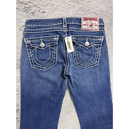 True Religion blue jeans white thick stitching Billy