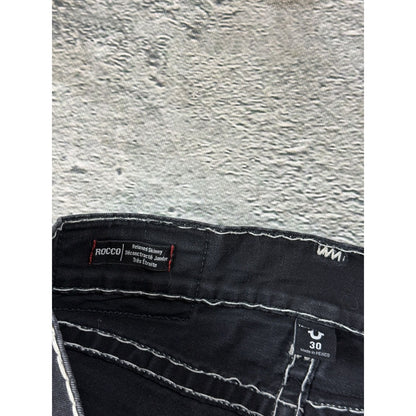 True Religion black jeans Rocco white thick stitching Y2K slim