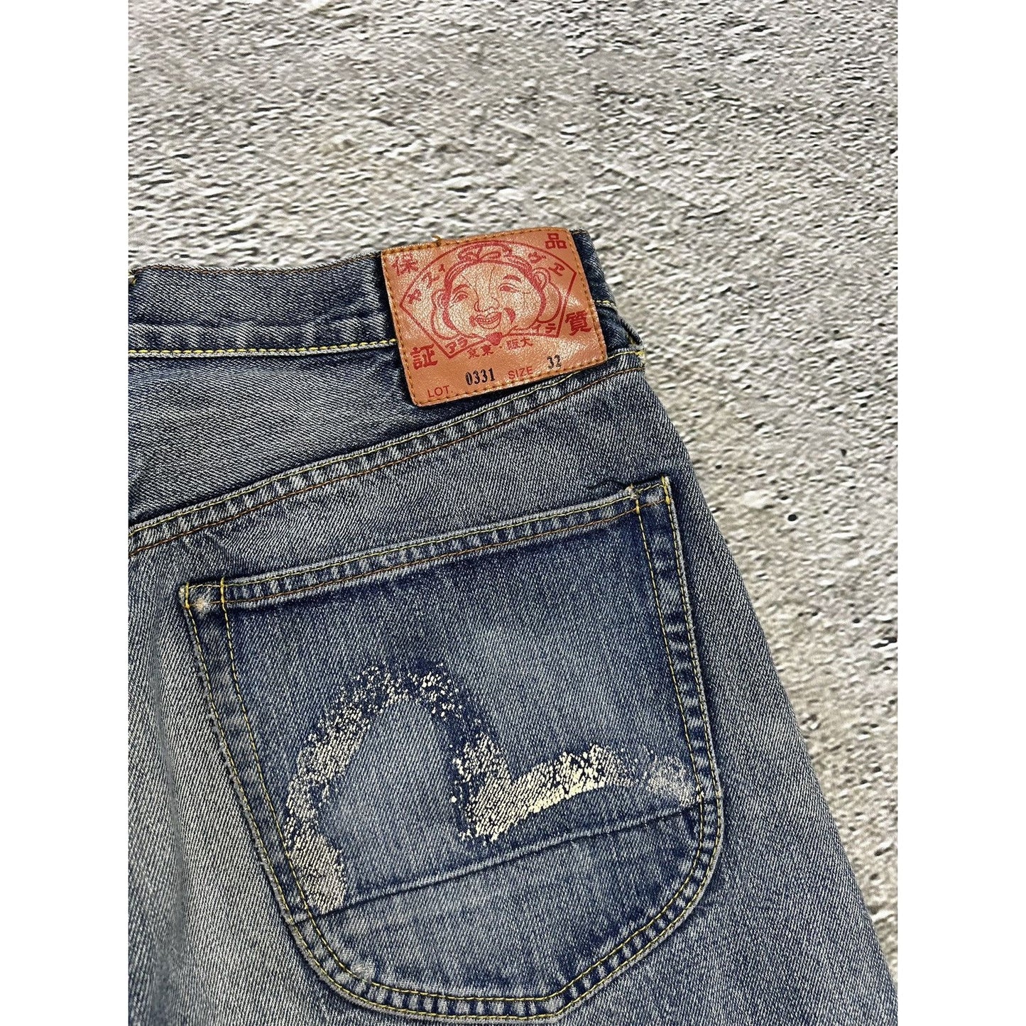 Evisu jeans denim blue white seagulls selvedge vintage