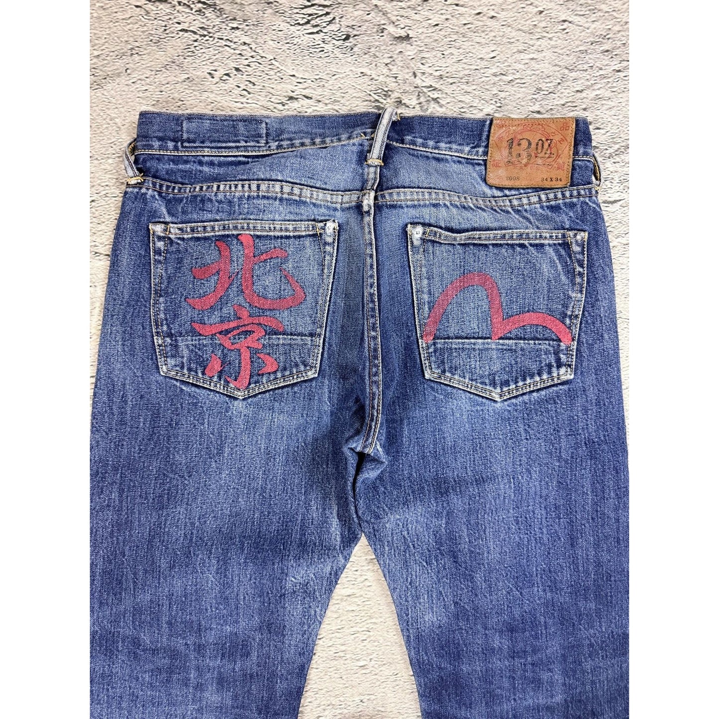 Evisu jeans vintage selvedge denim vintage red kanji seagull
