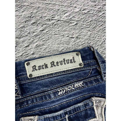 Rock Revival vintage rhinestone snakeskin jeans Y2K flared