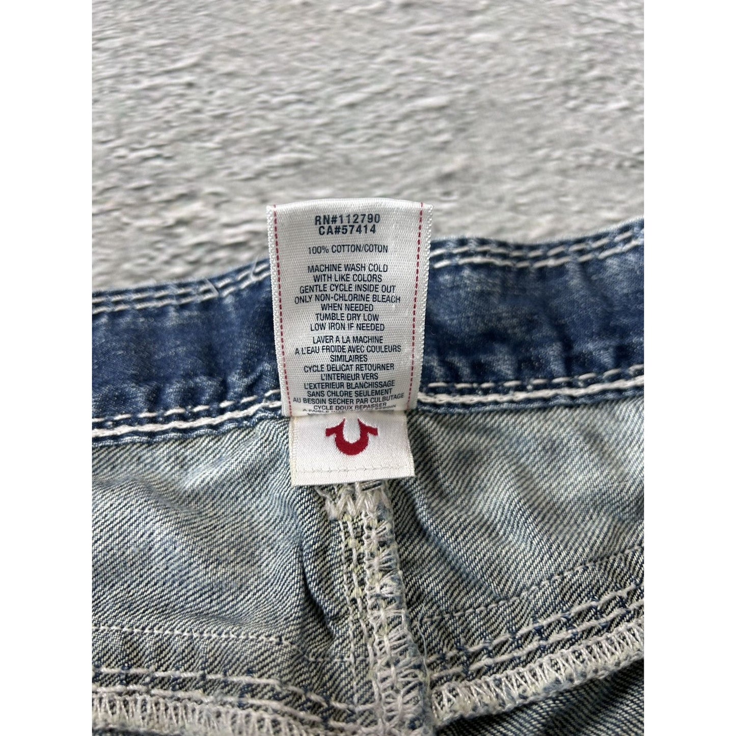 True Religion blue jeans white thick stitching straight Y2K
