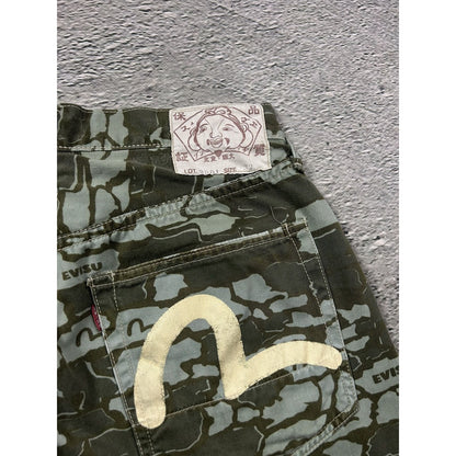 Evisu camo jorts white seagulls green made in Japan