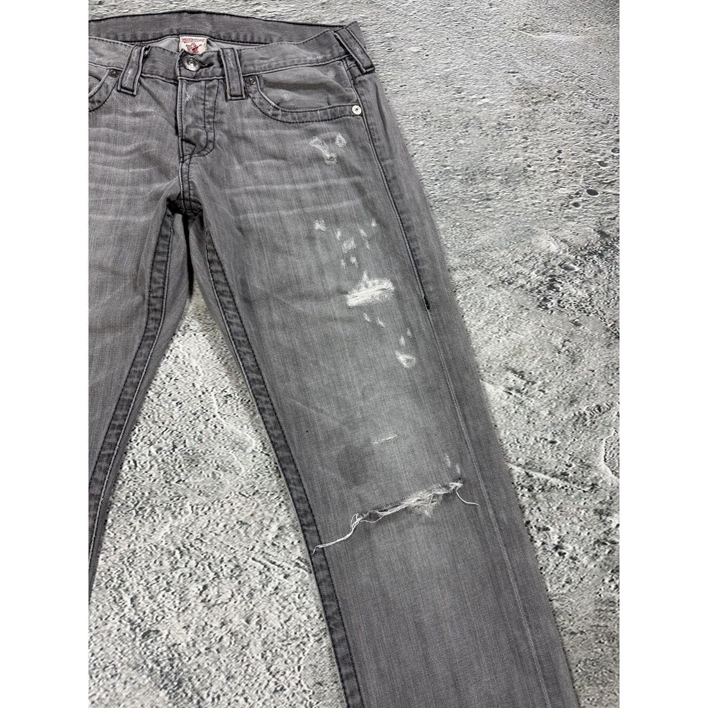 True Religion jeans vintage grey Drew straight distressed