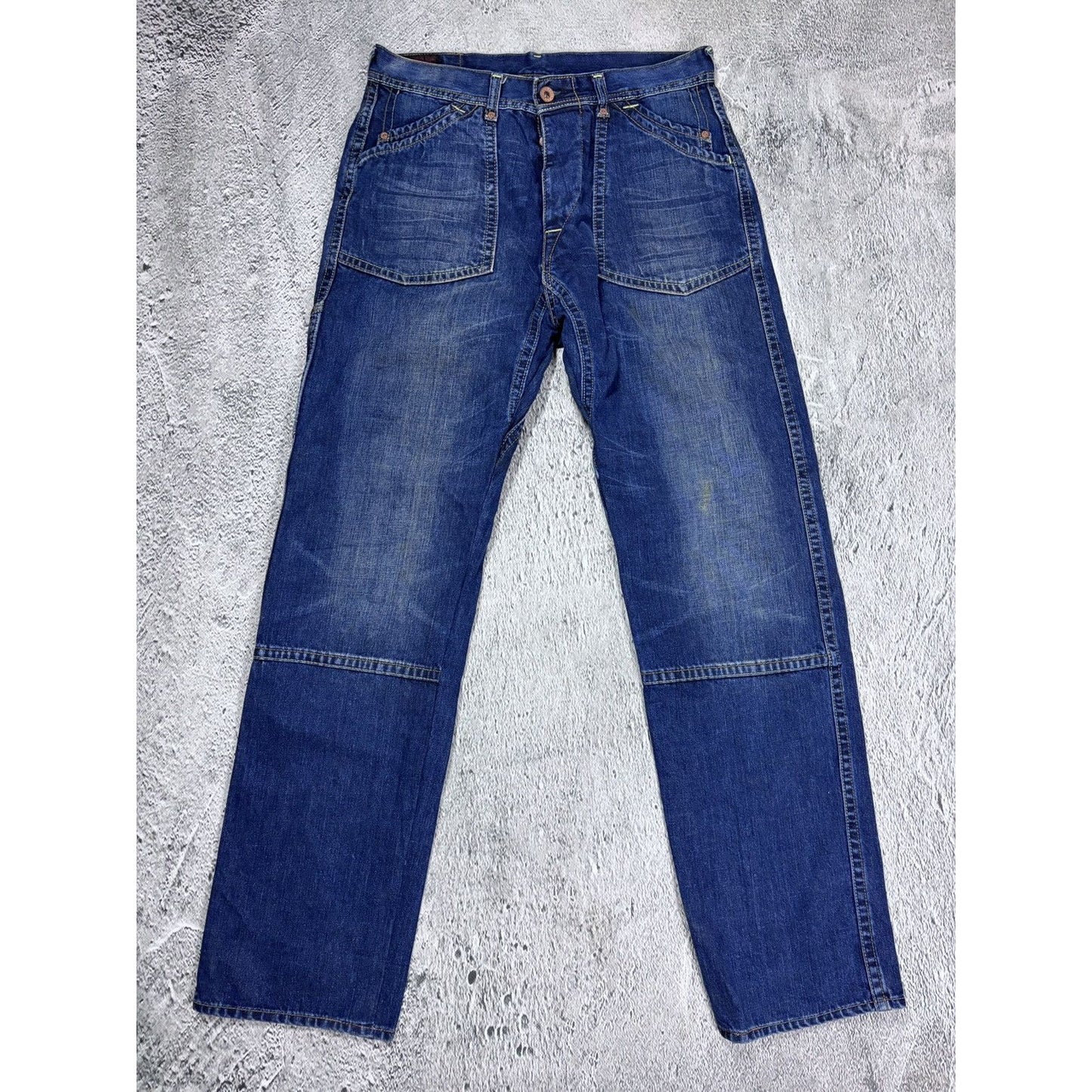Evisu EU ED jeans vintage denim pants cargo navy blue Y2K