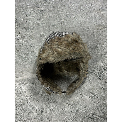 Vintage ushanka trooper hat black white with fur