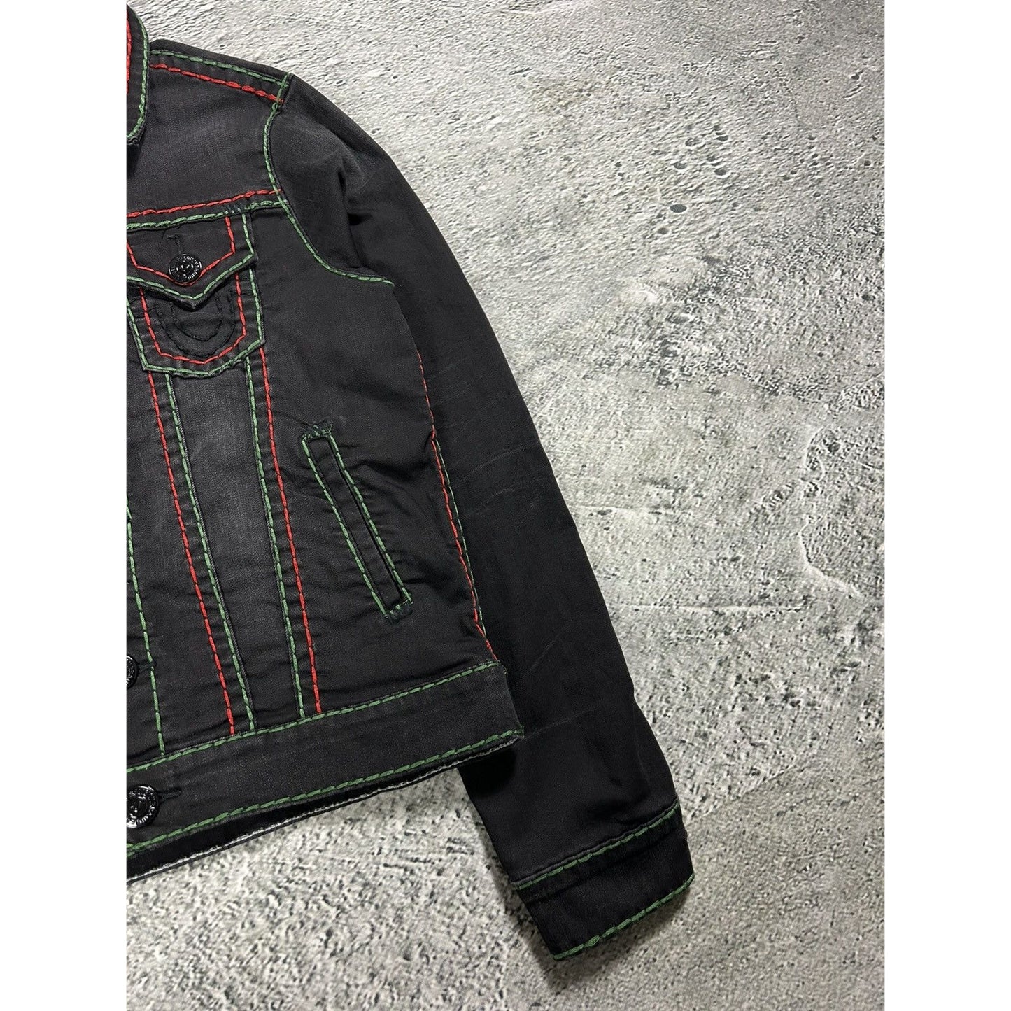 True Religion denim jacket trucker black green red
