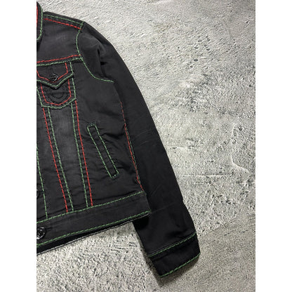 True Religion denim jacket trucker black green red