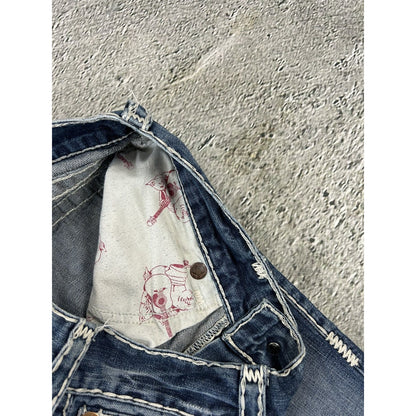 True Religion blue jeans white thick stitching Billy Super T