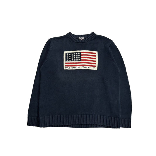 Polo Ralph Lauren flag big logo USA sweater vintage knit zip