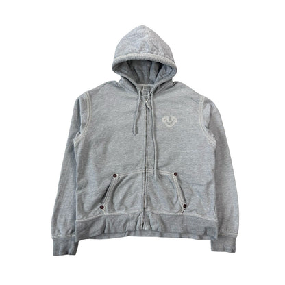 True Religion vintage grey zip hoodie white thick stitching