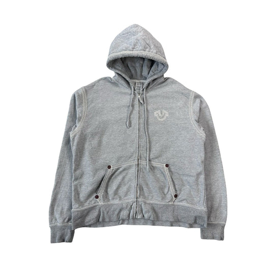 True Religion vintage grey zip hoodie white thick stitching