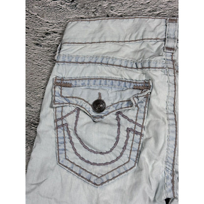 True Religion light blue jeans beige stitching Ricky Super T