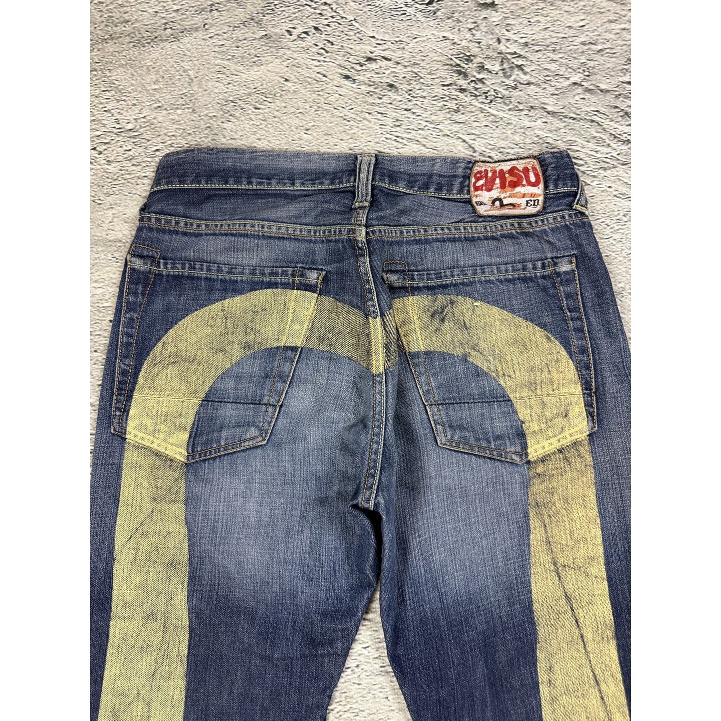 Evisu jeans white daicock big logo blue selvedge denim EU ED